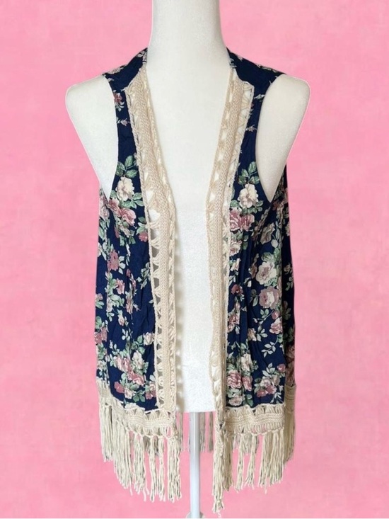 entro Other - entro Navy Blue Floral Dress Top with Cream and Pink Roses